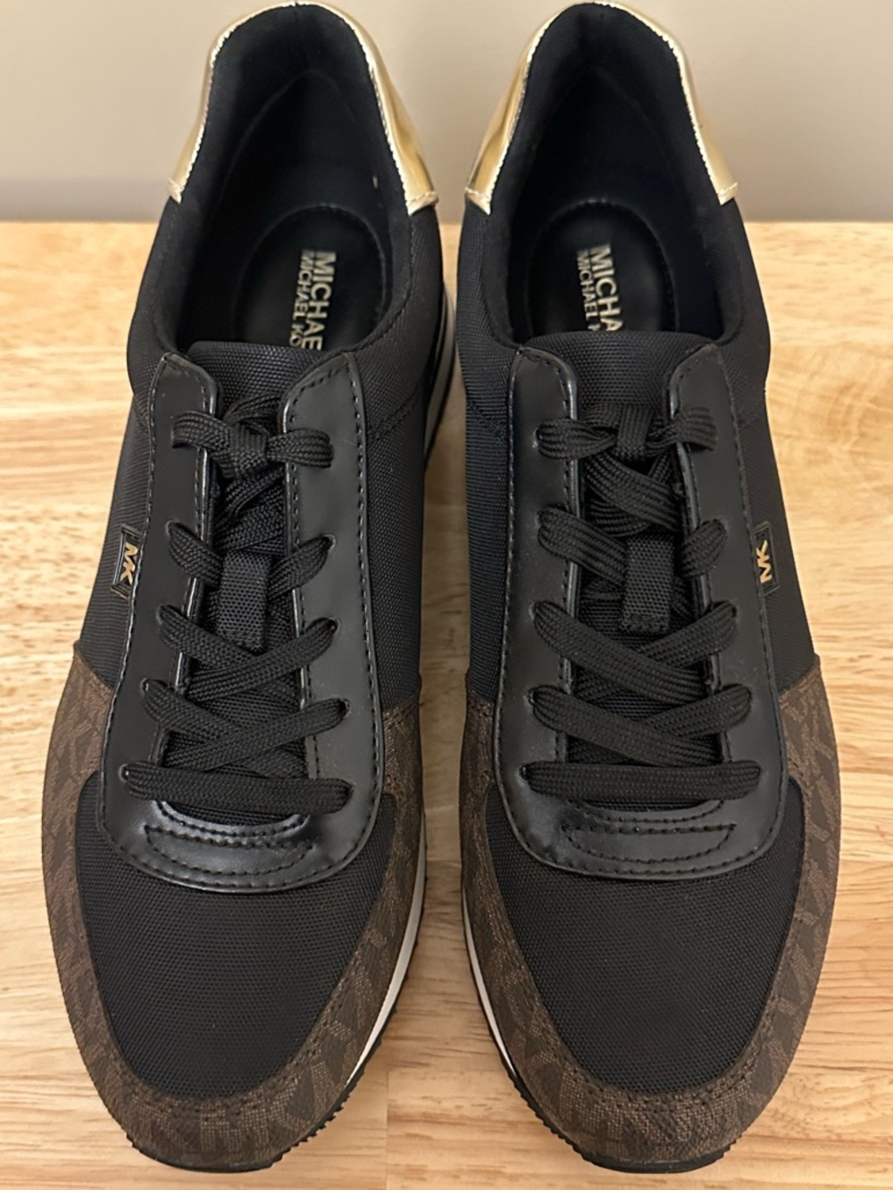 Michael Kors Black, Brown & Gold Platform Sneakers - Picture 2 of 12